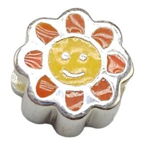 Solvar Sterling Silver Orange Yellow Enamel Sun Slide Charm Kids New Old Stock